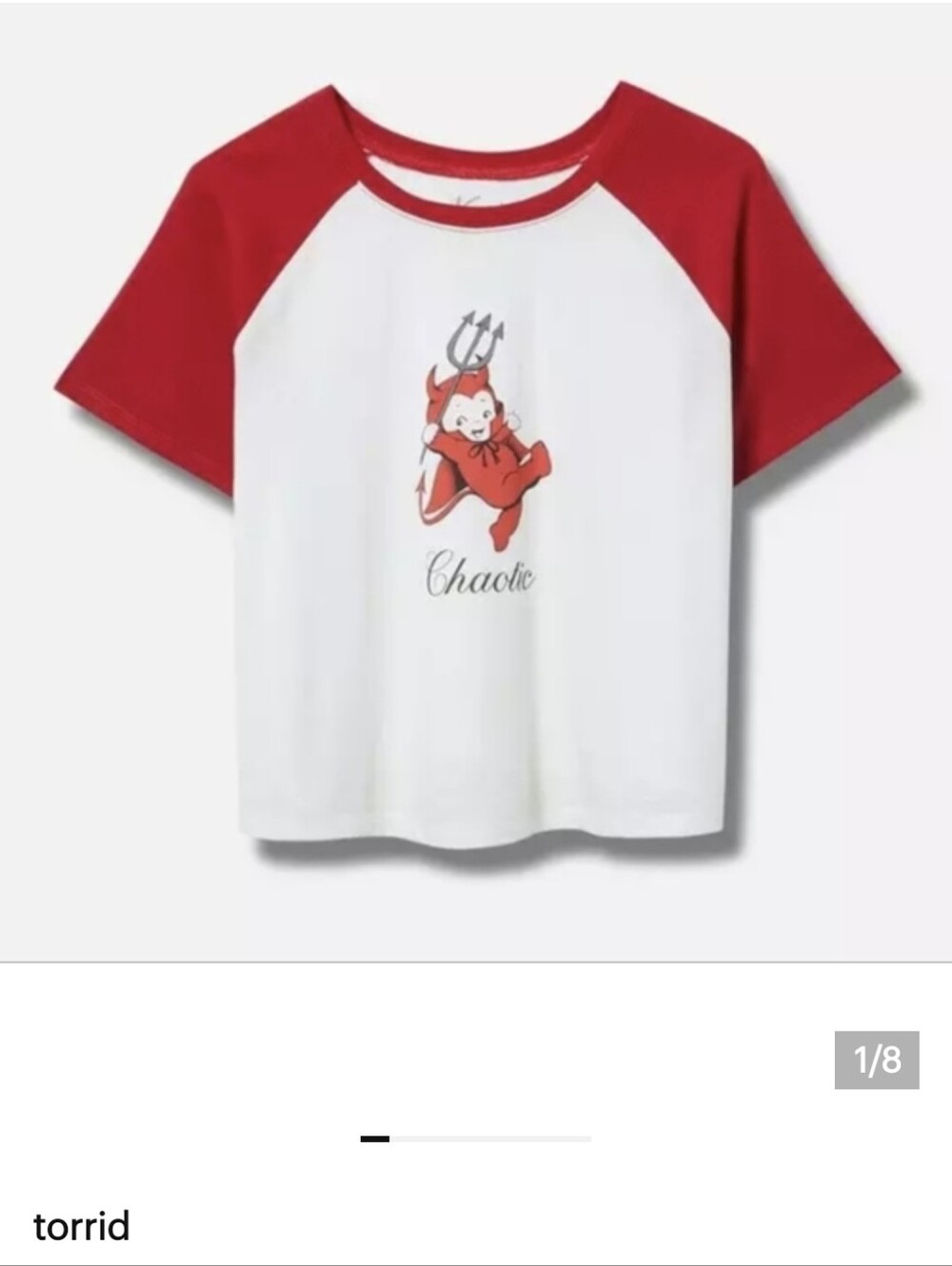 New Torrid Kewpie Cropped Short Sleeve Tee White & Red Size 2x NWT